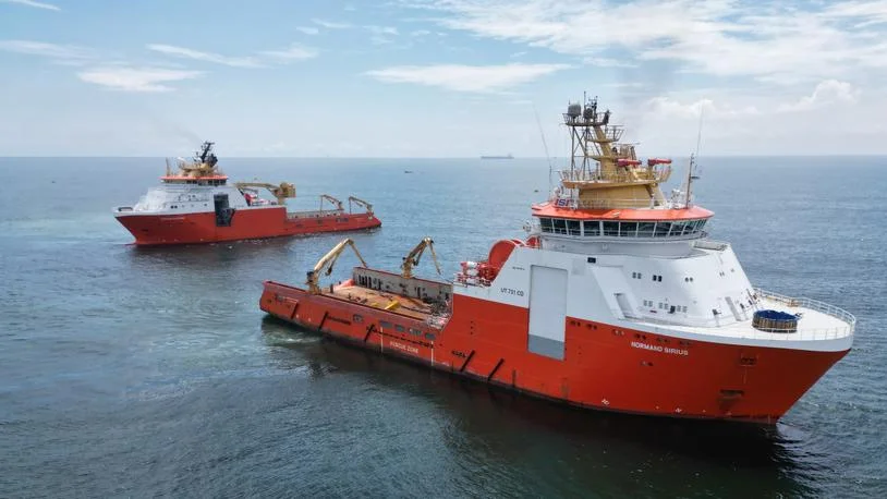 Two Solstad offshore vessels at sea, from the article shared by Dipai.